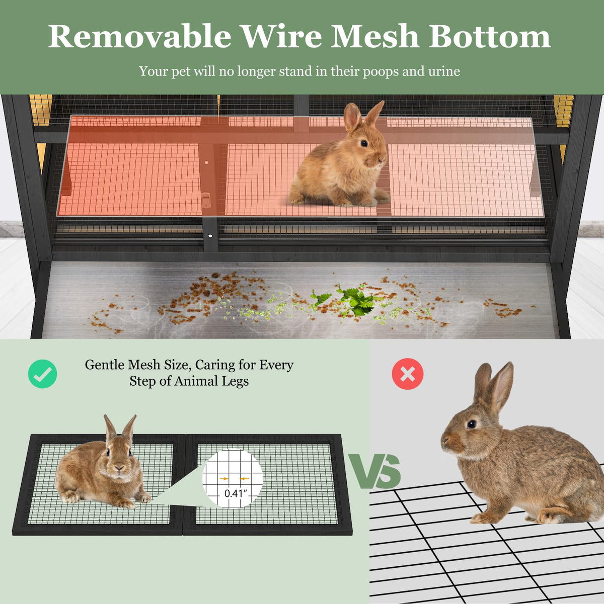 46.7" Wooden Rabbit Hutch with Removable Tray H39190