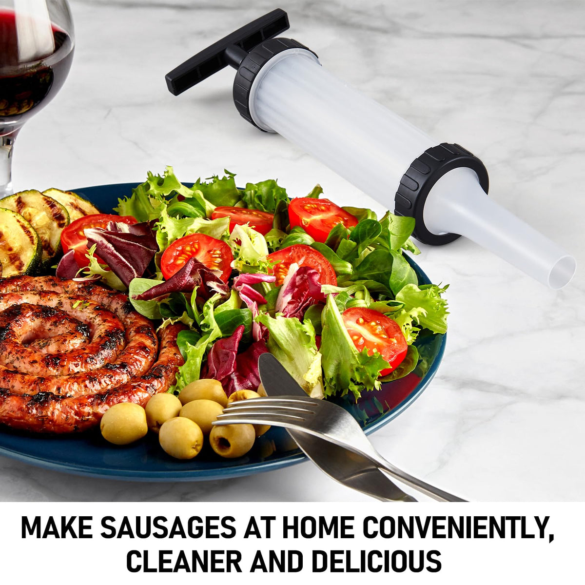 2 Pack Manual Sausage Stuffer Kit with 6 Stuffing Tubes B668110
