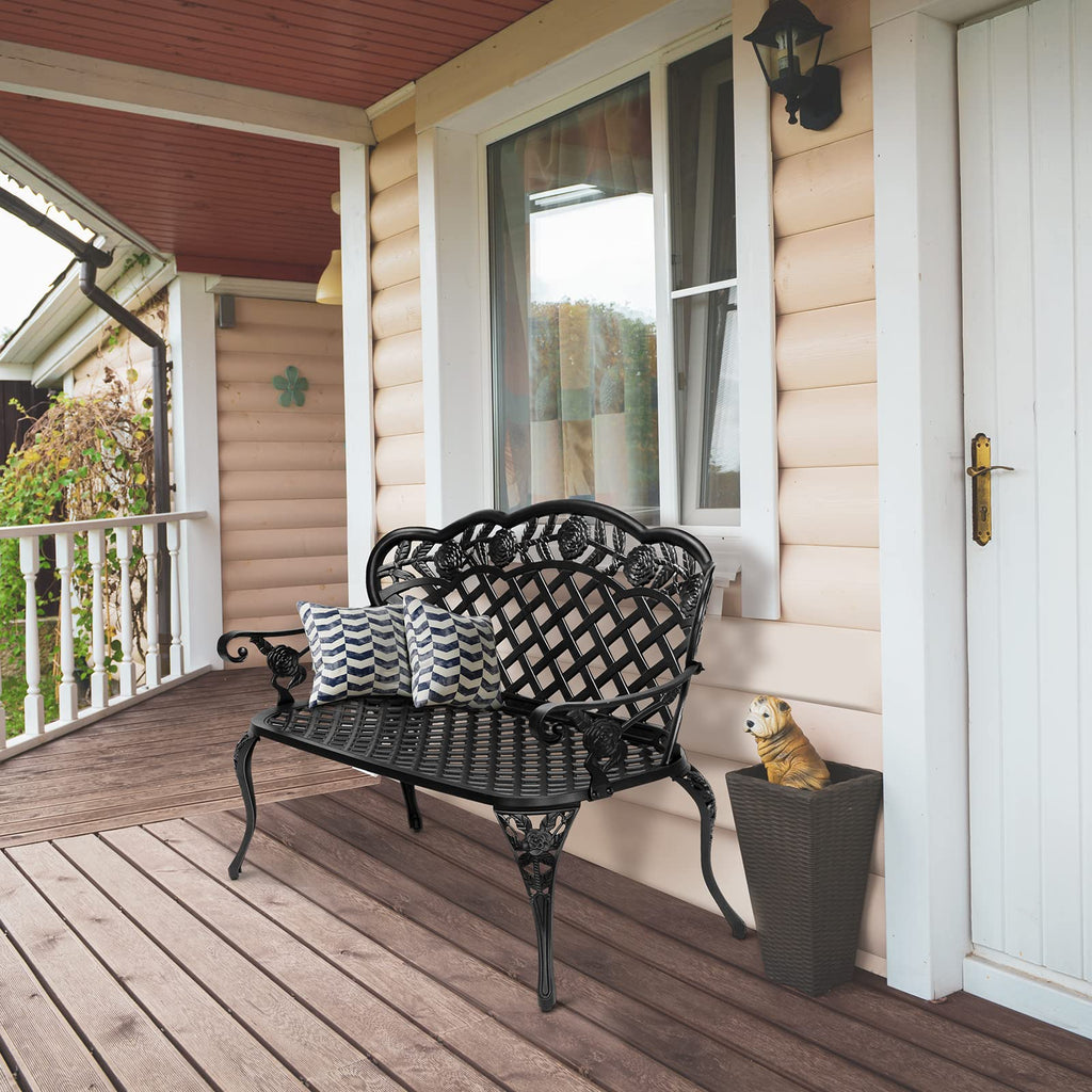 42.5" Black Cast Aluminum Outdoor Bench J73342