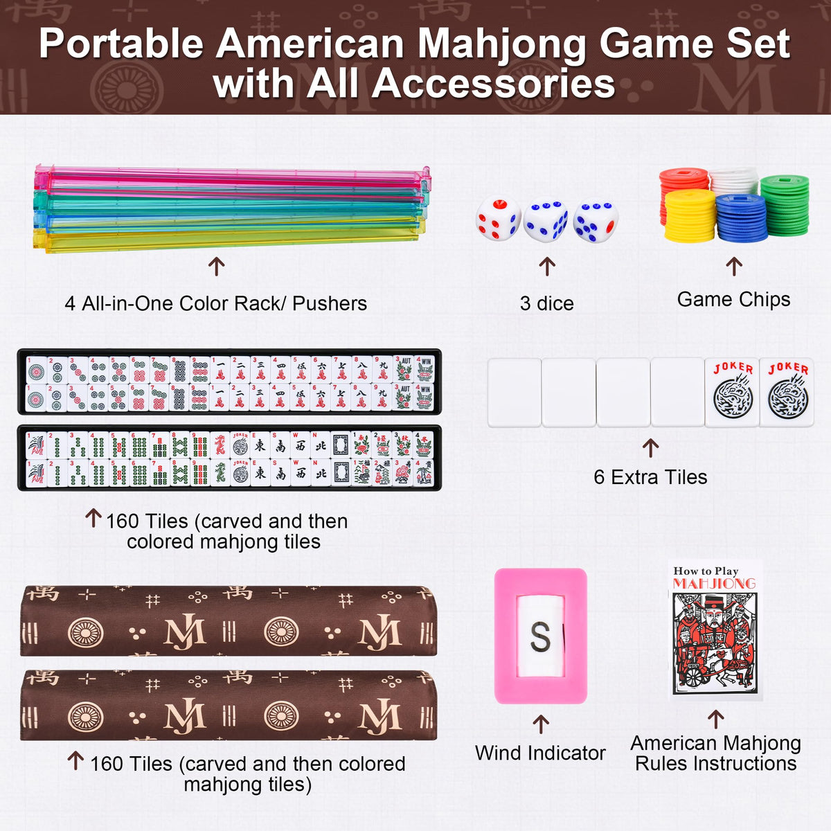 166 White Tiles Mahjong Set with Blue Carrying Bag Q933093