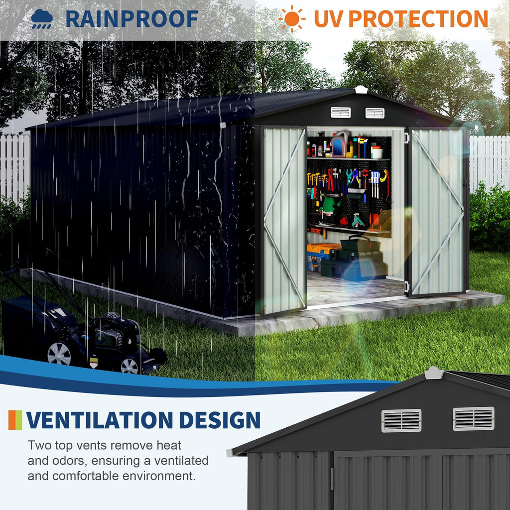 10x14 ft Metal Outdoor Storage Shed S988