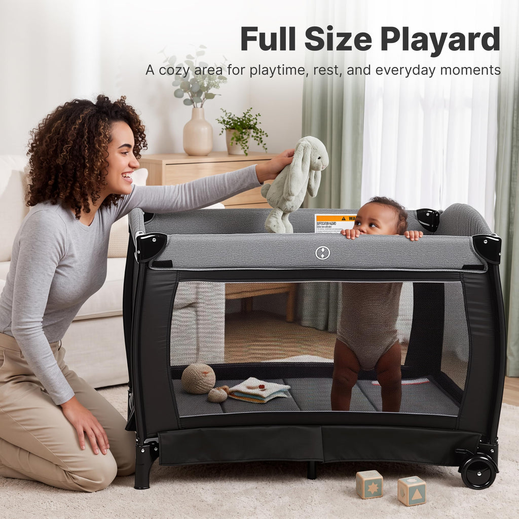 4-in-1 Pack and Play with Bassinet, Playpen, Diaper Changer, Black D4337