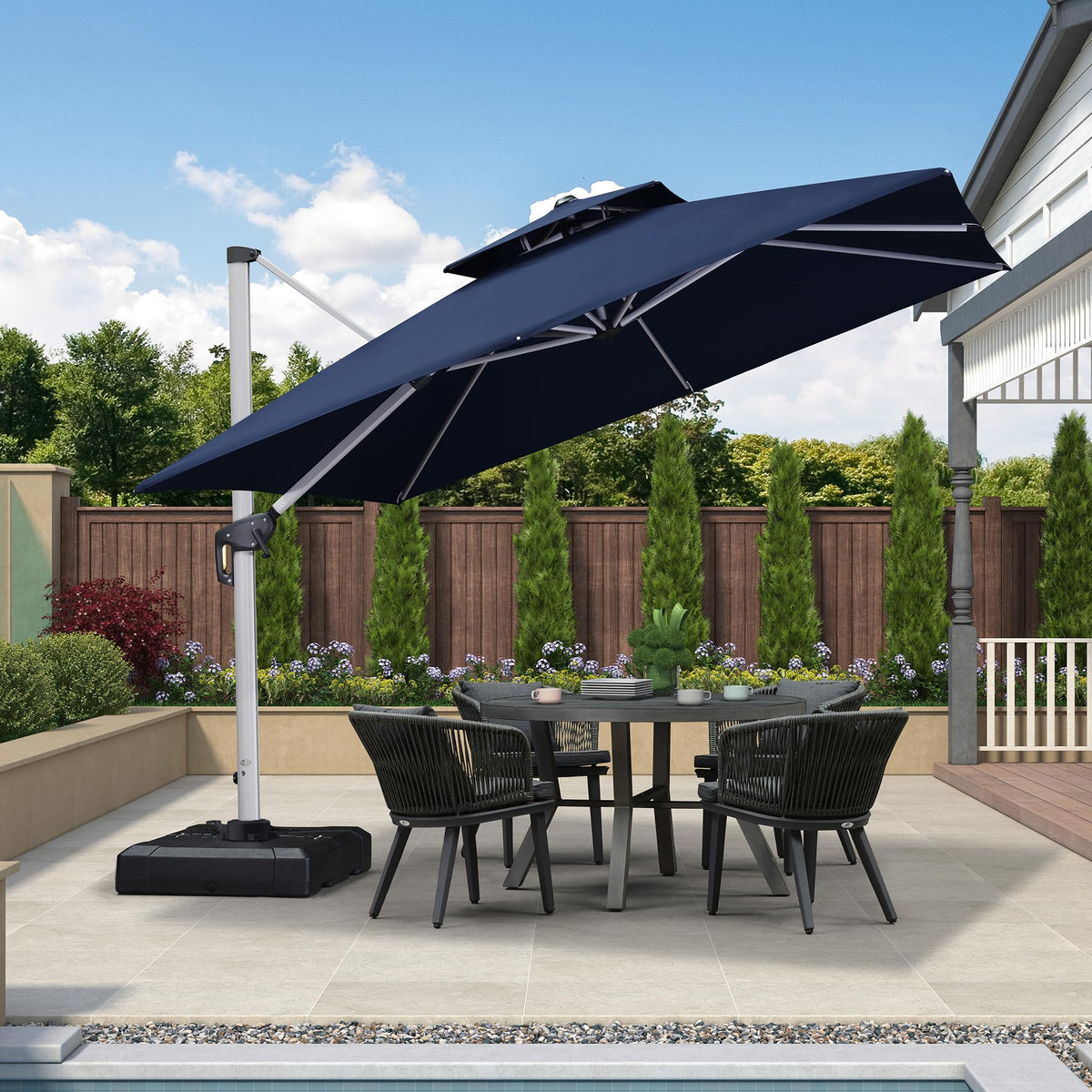 10'x 10' Square Double Top Navy Blue Cantilever Patio Umbrella A9337