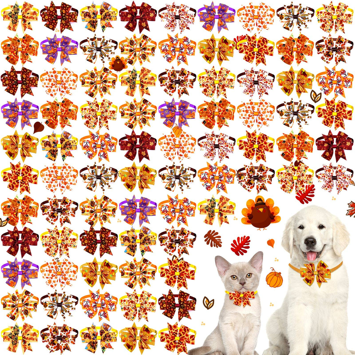 80 Pcs Fall Bow Ties for Dogs&Cats W392