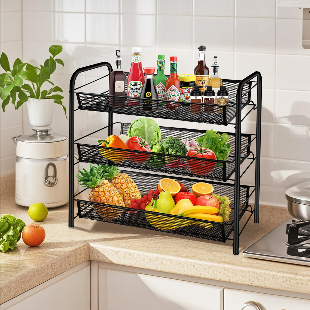3 Tier Rectangular Metal Fruit Basket S645176
