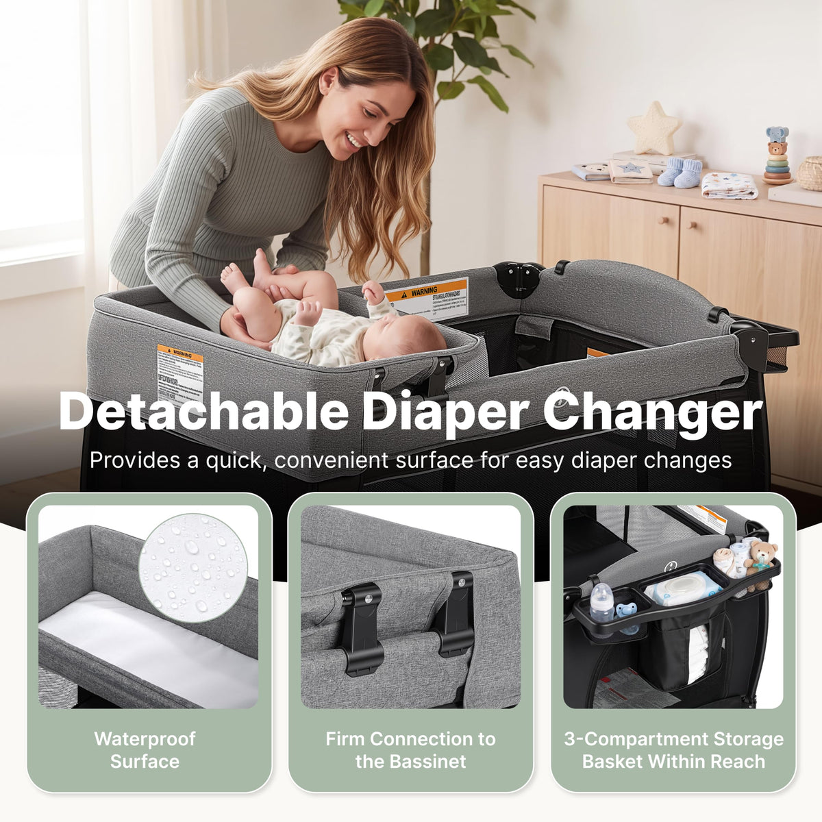 4-in-1 Pack and Play with Bassinet, Playpen, Diaper Changer, Black D4337