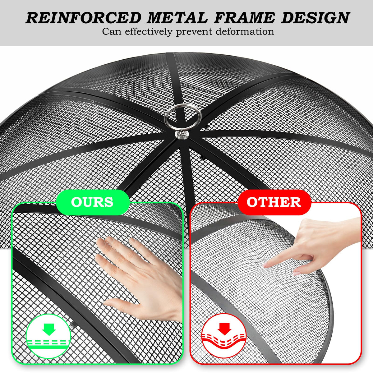 30 Inch Heavy Duty Metal Mesh Fire Pit Spark Screen with Handle & Poker F714