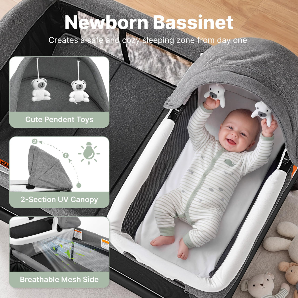 4-in-1 Pack and Play with Bassinet, Playpen, Diaper Changer, Black D4337