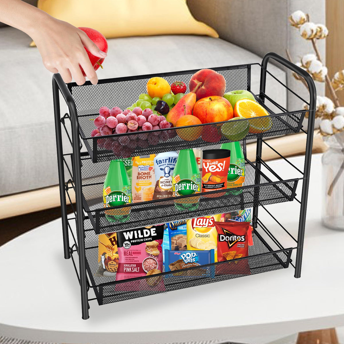 3 Tier Rectangular Metal Fruit Basket S645176