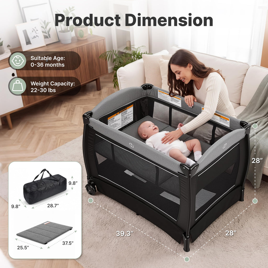 4-in-1 Pack and Play with Bassinet, Playpen, Diaper Changer, Black D4337