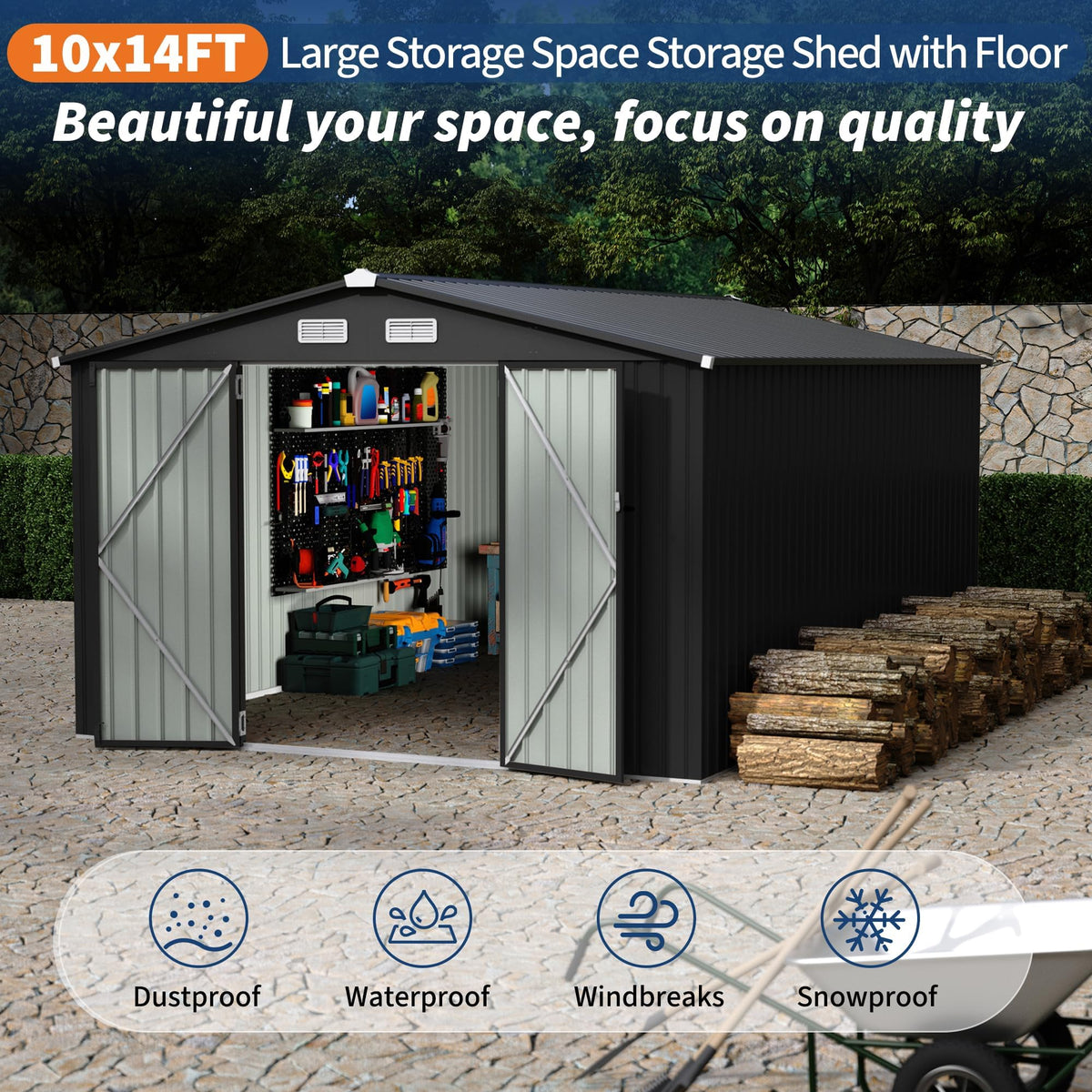 10x14 ft Metal Outdoor Storage Shed S988