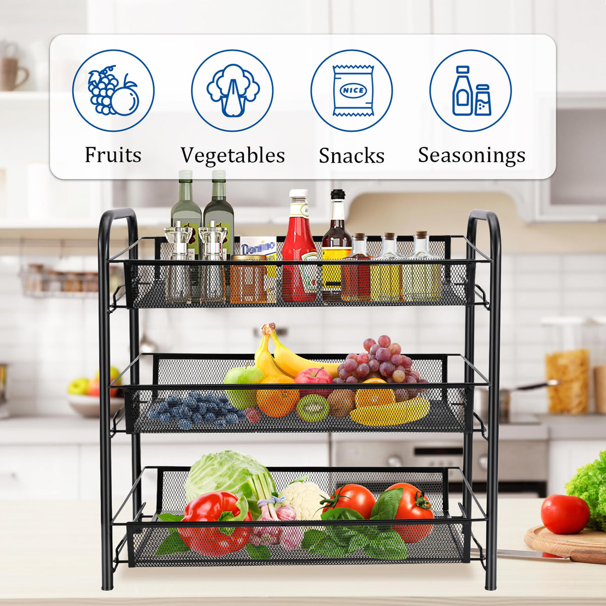 3 Tier Rectangular Metal Fruit Basket S645176