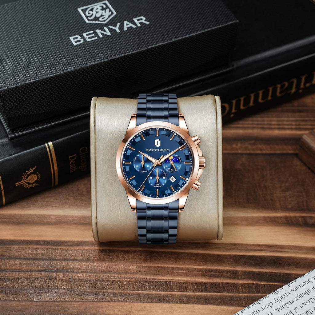 Mens Analog Quartz Chronograph Waterproof Wrist Watch with Calendar I799517